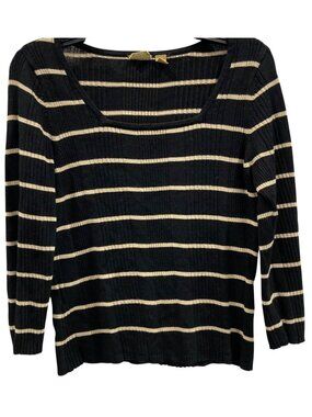 Caslon Nautical Striped Knit Top M Black Sailor Chic Casual Fairy Grunge Preppy